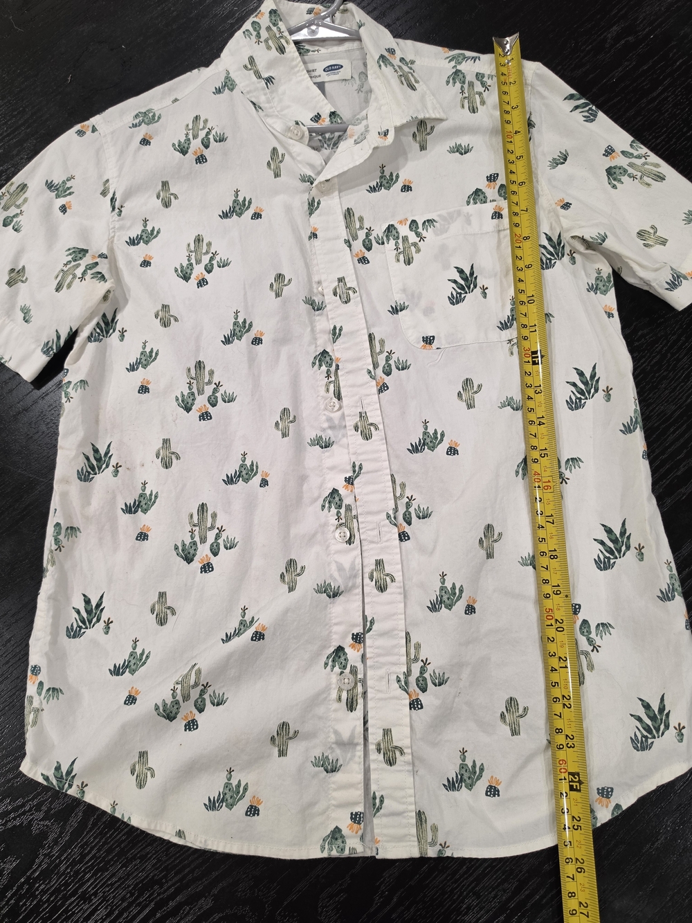 Old Navy White Short-Sleeve Button-Down with Green Cactus Print